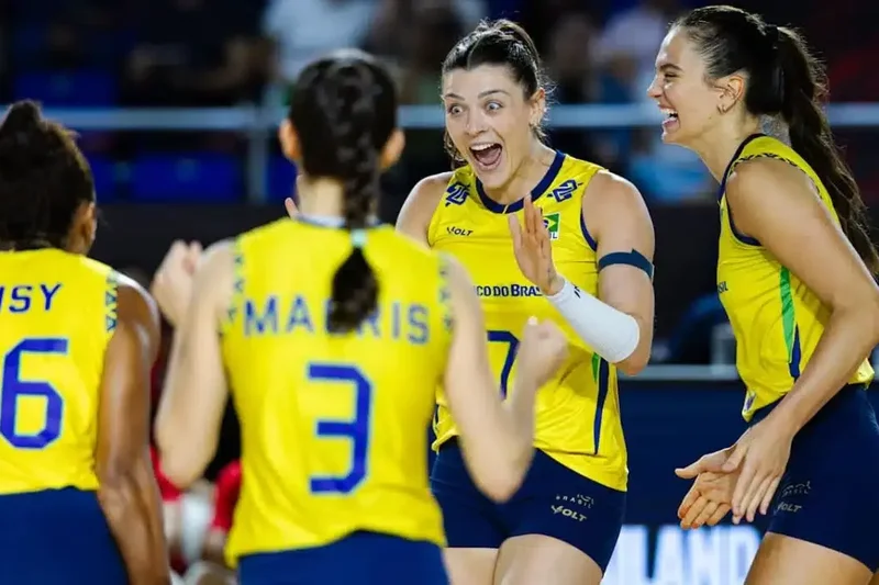 Imagem das jogadoras da seleção brasileira de Vôlei Feminino